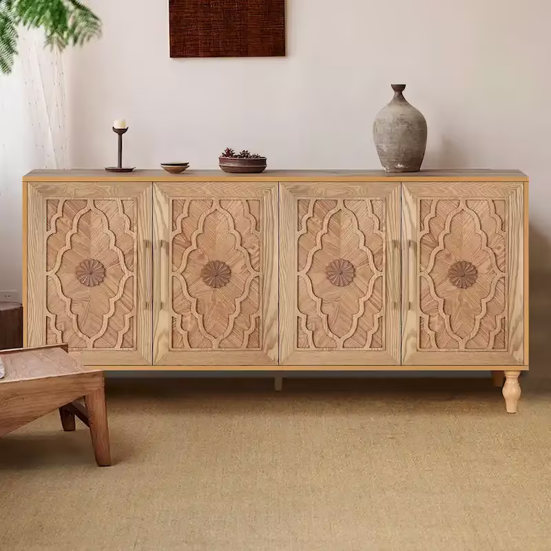 Large Floral Carved Storage Cabinet - Sideboard Buffet