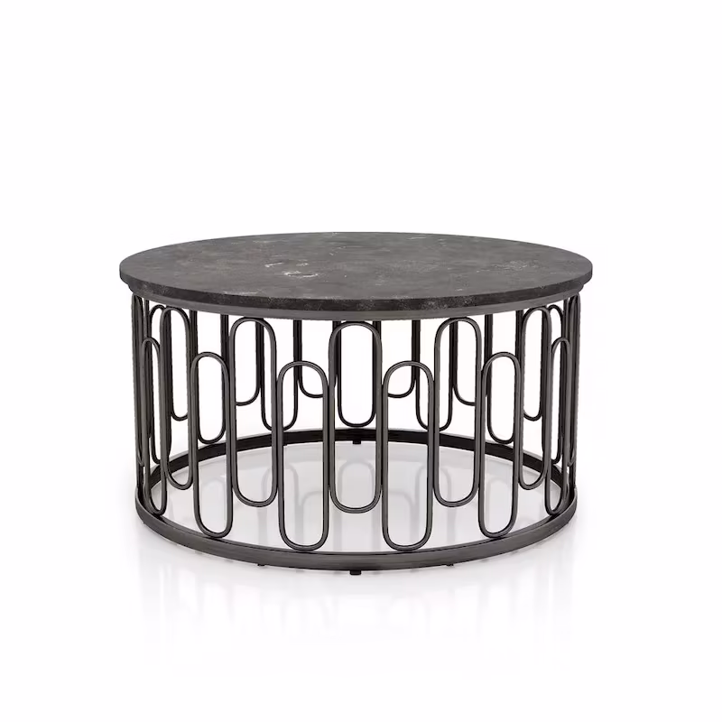 Lars Contemporary Round Coffee Table with Marble Top and Sturdy Metal Base by Furniture of America