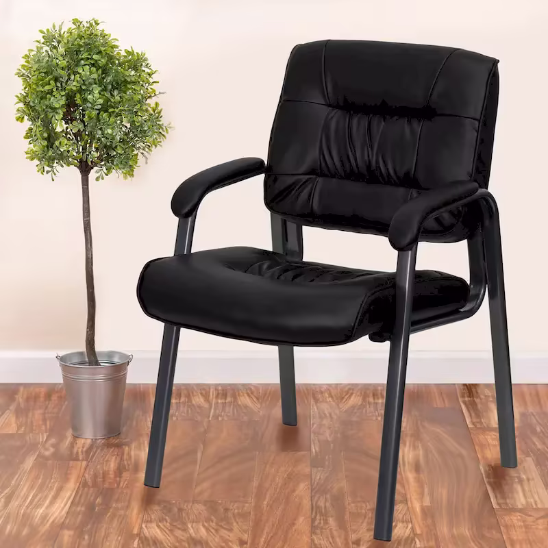 LeatherSoft Executive Lounge Chair with Titanium Gray Frame for Reception Areas