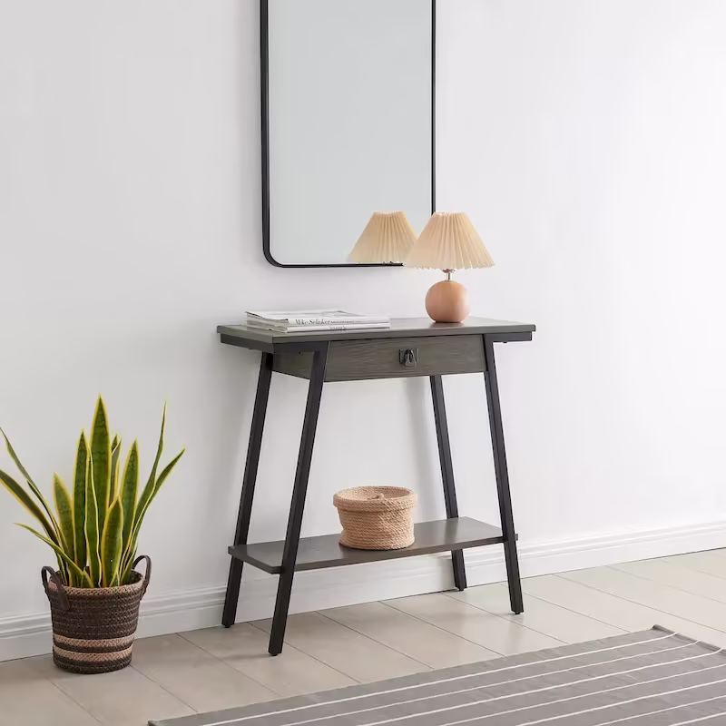 Leick Home Empiria Wooden Console Table with Drawer and Metal Frame