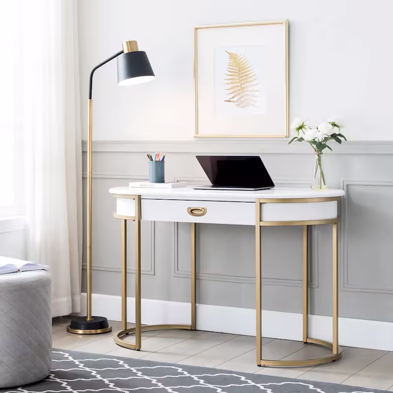 Leick Home Modern Oval Desk with Metal Legs