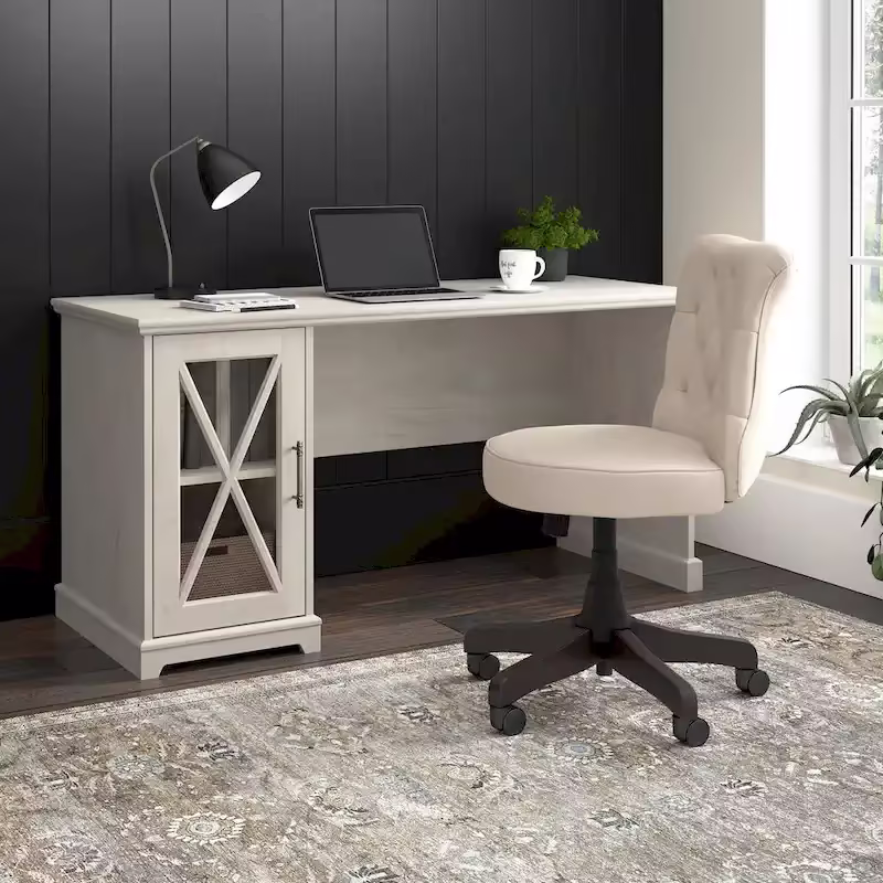 Lennox 60-Inch Farmhouse Desk with Storage Cabinet from Bush Furniture