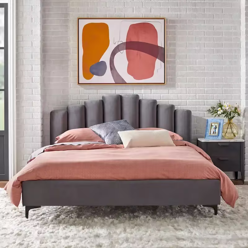 Lifestorey Modern Queen Platform Bed with Stark Velvet Upholstery