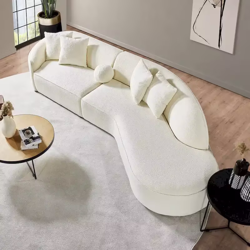 Luxury Modern Curved Sofa in White with Gallar Japandi Style Boucle Fabric