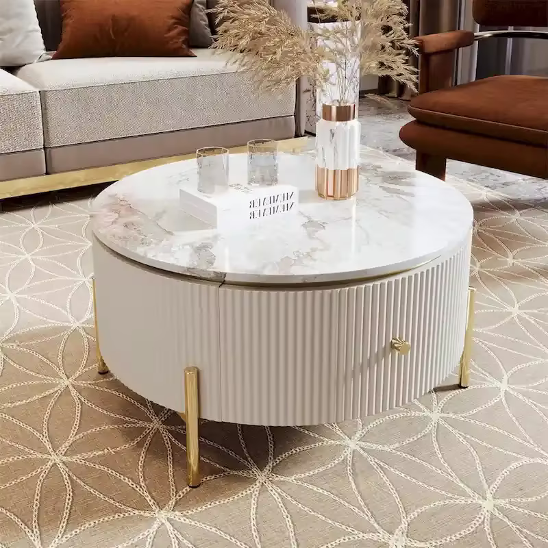 Merax Contemporary Round Coffee Table Featuring 2 Spacious Drawers