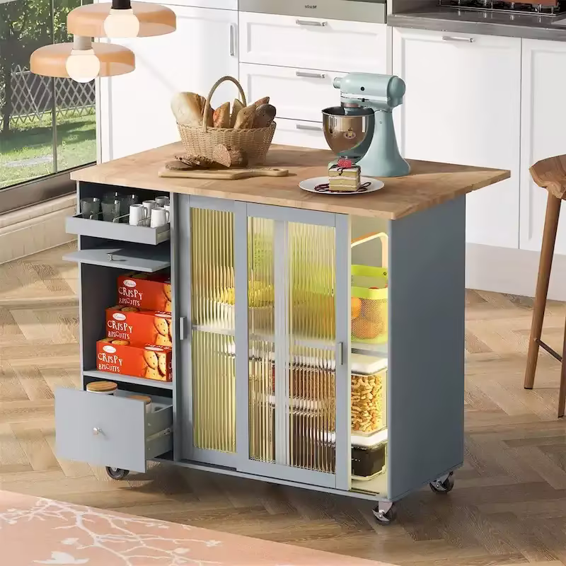 Merax Spacious Kitchen Island Cart with Adjustable Shelf and Dual Drawers