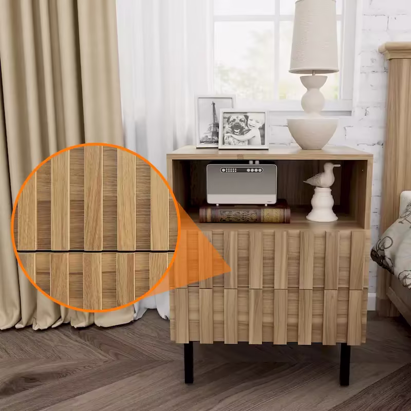 Mid-Century Modern Nightstand with 2 Drawers and Storage - Stylish Bedside Accent Table