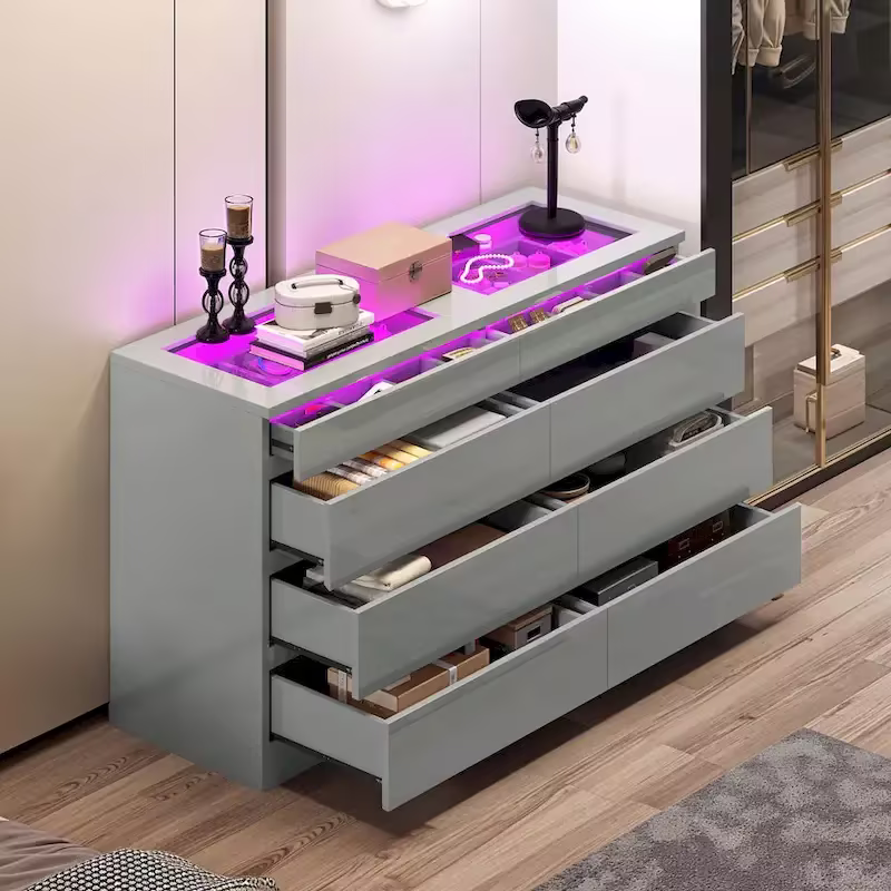 Moasis 8-Drawer High Gloss Horizontal Dresser with RGB Lighting