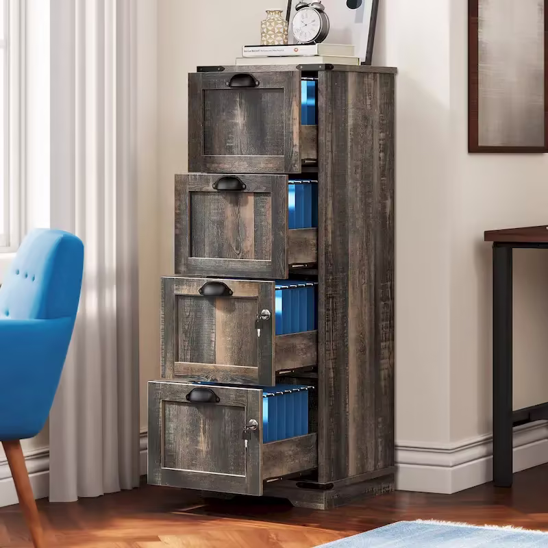 Moasis Rustic Wood Vertical File Cabinet with 4 Drawers and Locking Storage