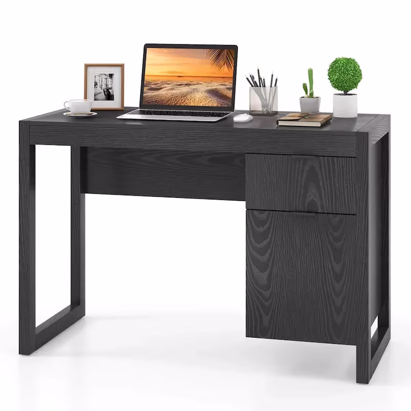 Modern Computer Desk with Drawer and Storage Cabinet