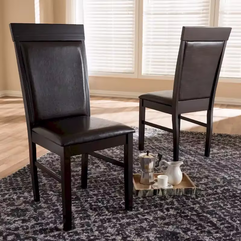 Modern Dark Brown Faux Leather Dining Chair Set by Baxton Studio