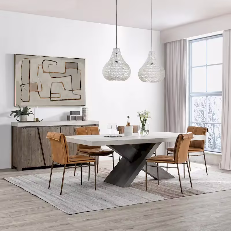 Modern Dining Table with Concrete Top and X Shape Base