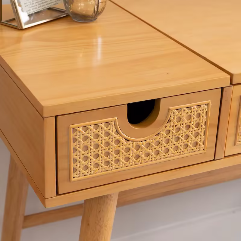 Chantal Natural Wood Vanity with 2 Cane Drawers
