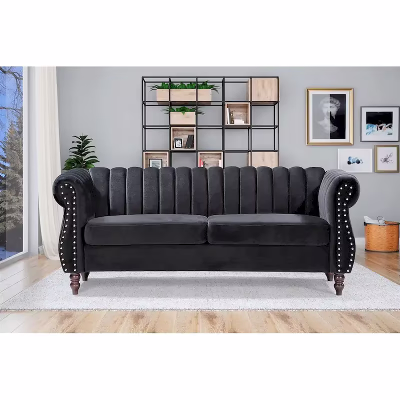 Charlot Velvet Chesterfield Sofa with Rolled Arms