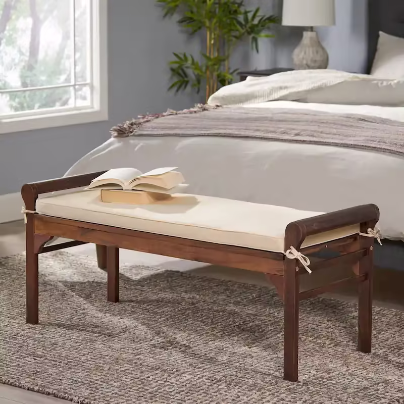 Christopher Knight Home Nelson Rustic Acacia Wood Bench with Cushion