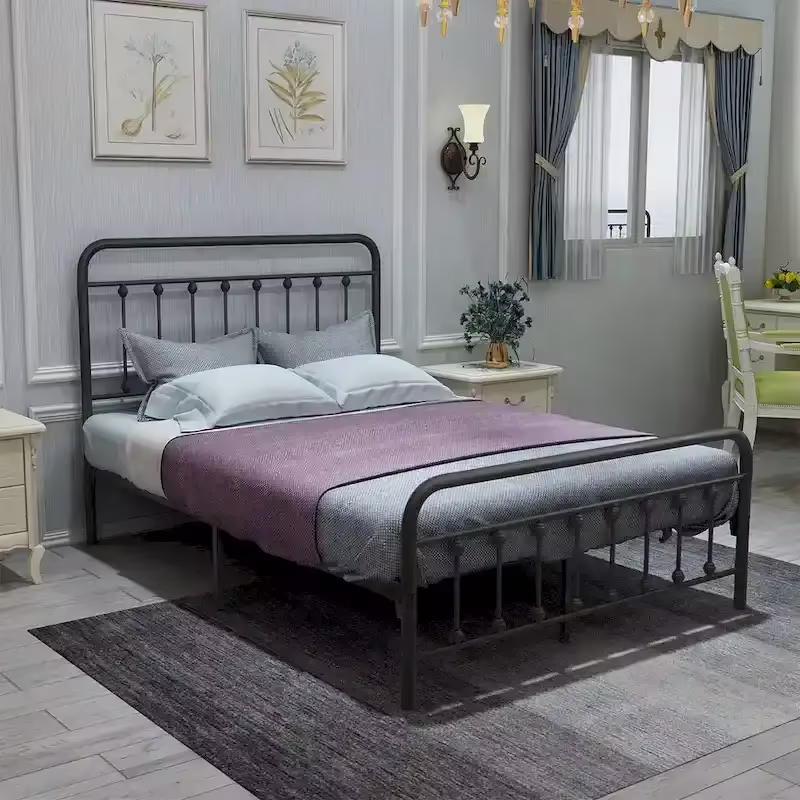 Complete Metal Platform Bed Frame with Integrated Headboard