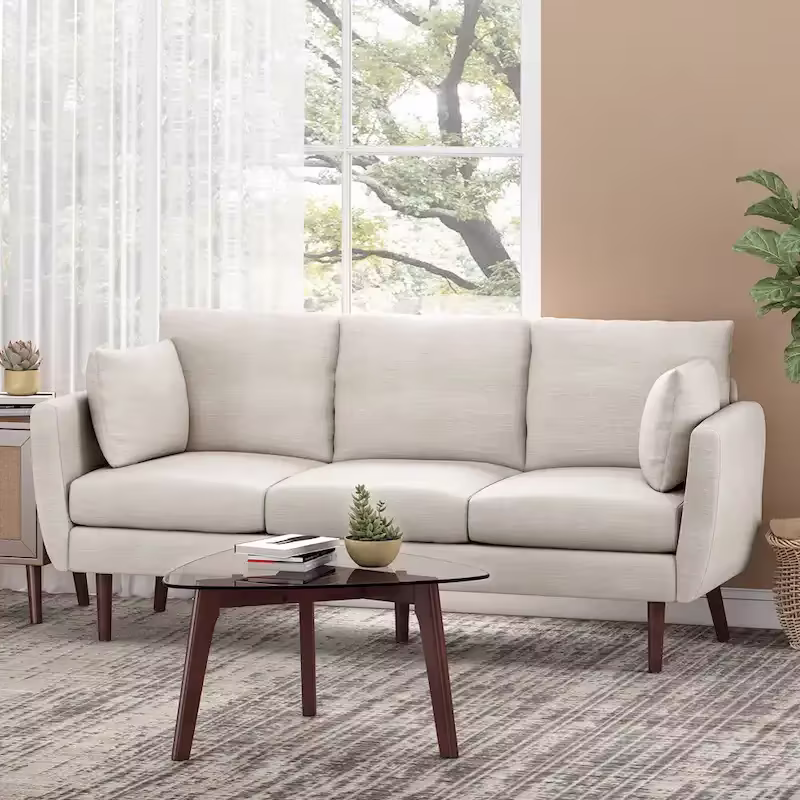 Contemporary 76.5-Inch 3-Seater Sofa with Birchwood Legs and Cushions