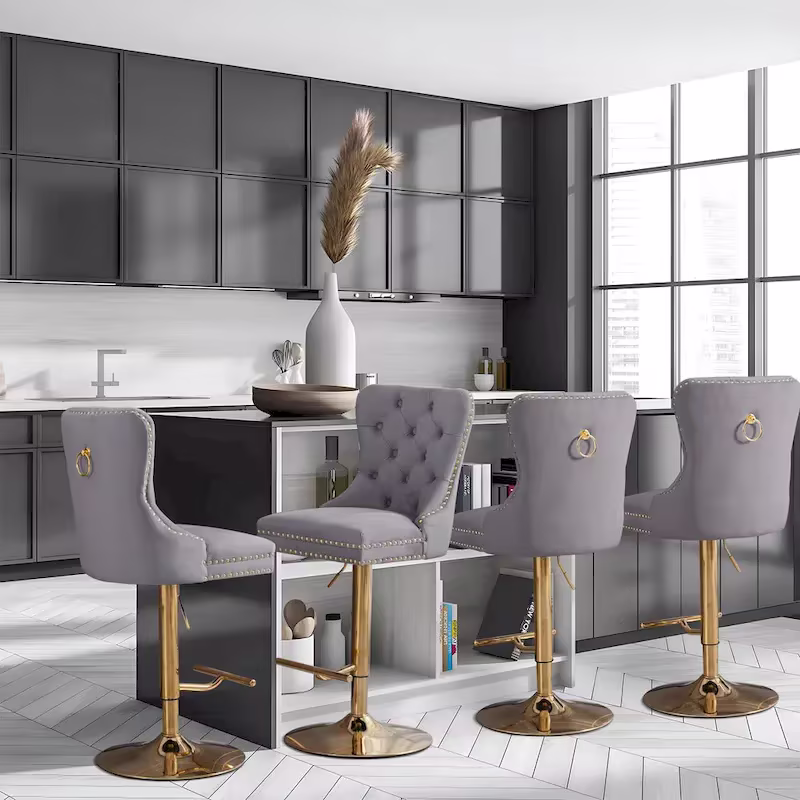 Contemporary Adjustable Thick Upholstered Swivel Counter Bar Stools
