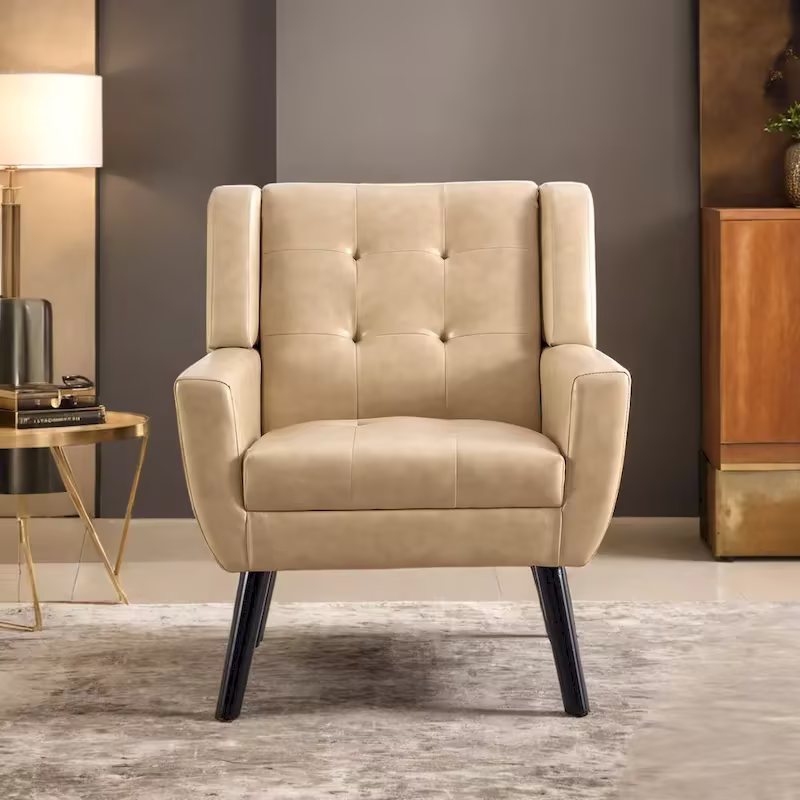 Contemporary Ergonomic Accent Chair in Soft Leather with Black Legs – Ideal for Living Room and Bedroom