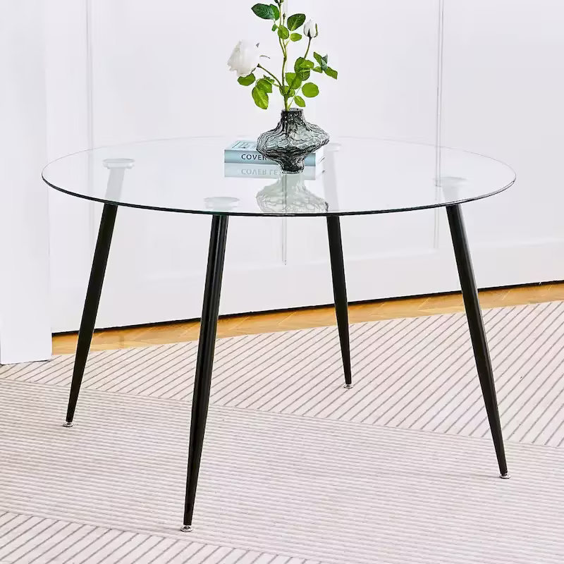Contemporary Minimalist Glass Table with Premium Tempered Glass and Metal Frame