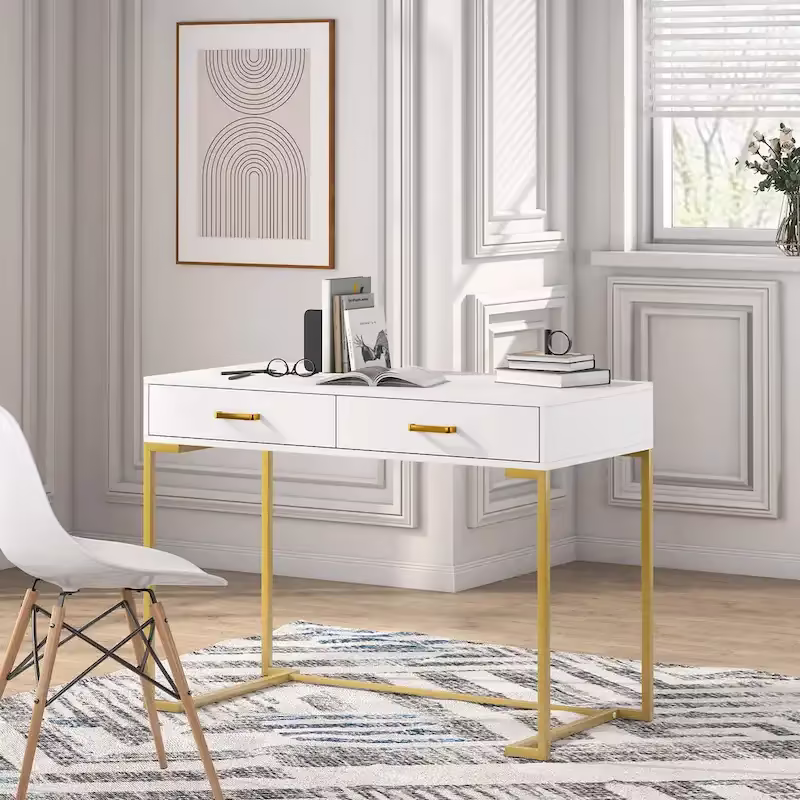 Contemporary Writing Desk with 2 Drawers for Bedroom and Home Office