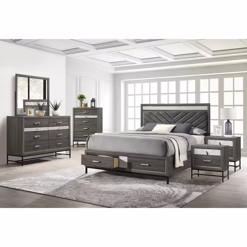 Contemporary Grey 6-Piece Platform Bedroom Set by Furniture of America - Heinisk Collection