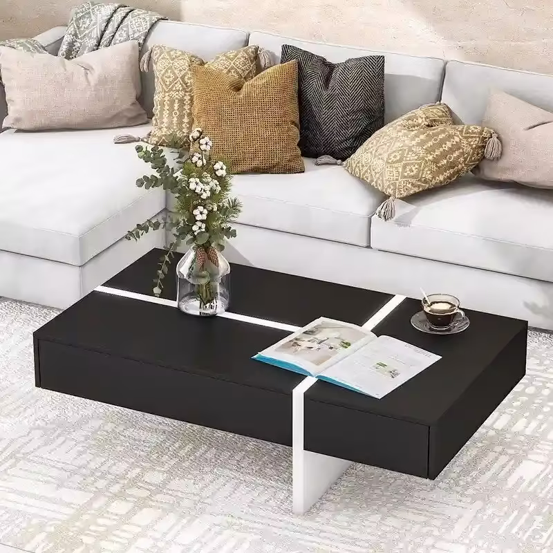 Contemporary Rectangular Coffee Table for Living Room - High Gloss Finish Cocktail Table, Ideal Centerpiece for Sofas
