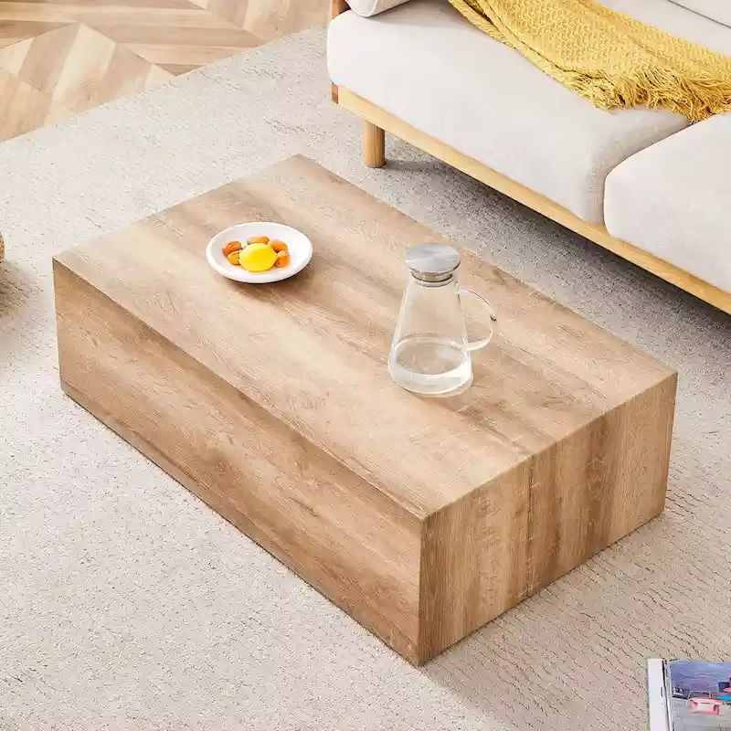 Contemporary Rectangular Coffee Table with Sturdy Base and Imitation Marble Finish for Living Room