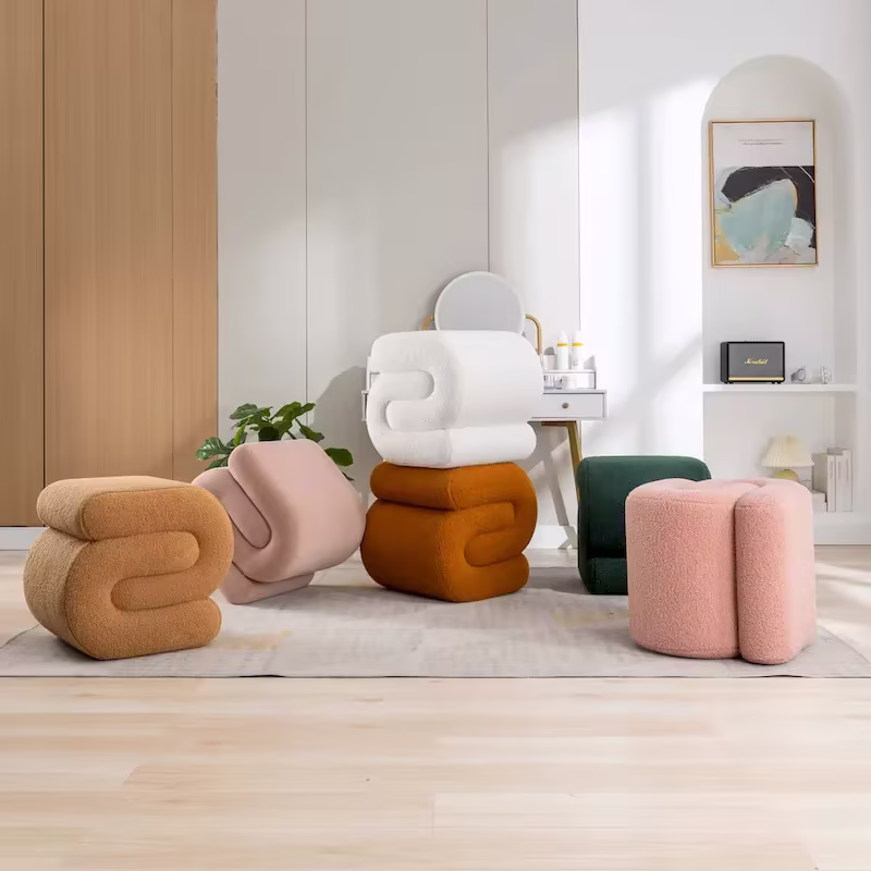 Contemporary S-Shape Ottoman Makeup Stool and Footrest for Living Room and Bedroom