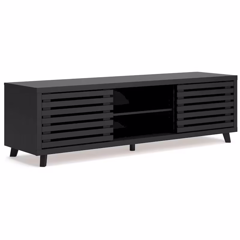 Danzi 72-Inch Large TV Media Console with 4 Shelves in Black Wood Finish