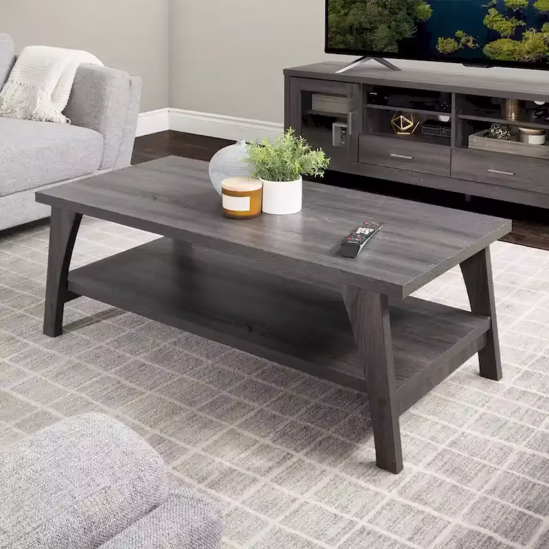 Dark Grey Hollywood Coffee Table with Storage Shelf