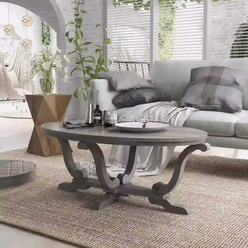 Denhour 48-Inch Vintage Grey Farmhouse Coffee Table - DH BASIC Collection