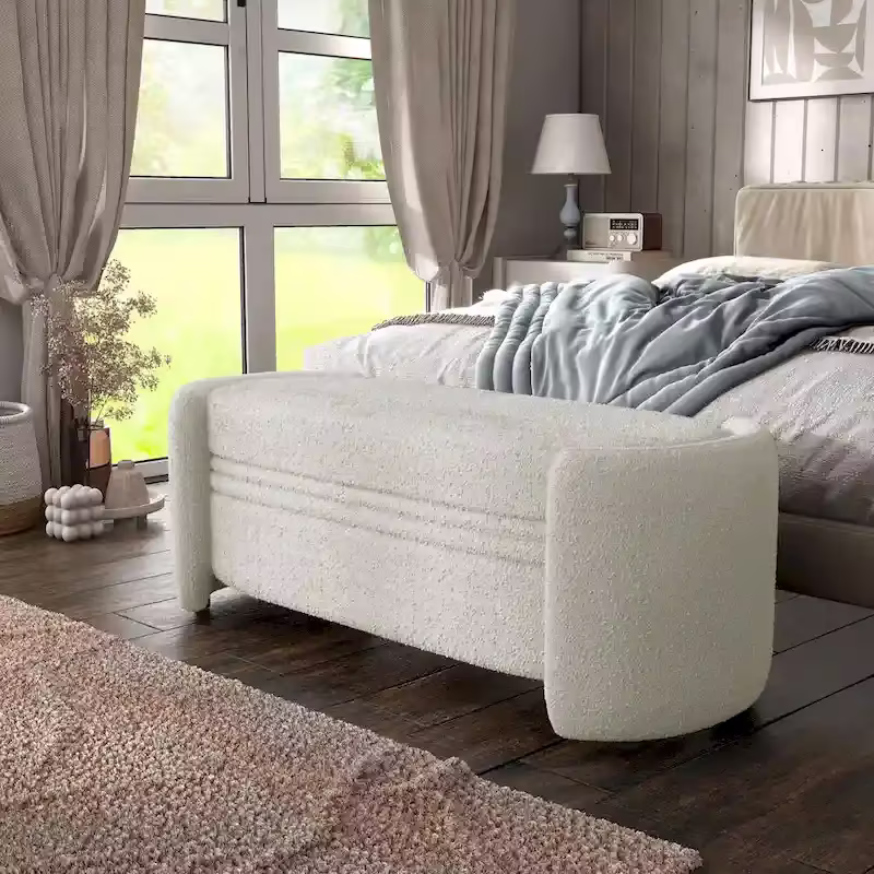 Denhour Contemporary Boucle Storage Bench - DH BASIC Pressice for Bedroom and Entryway