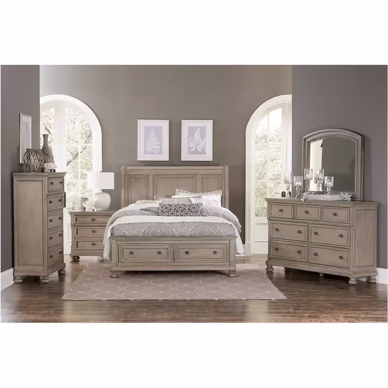 Donald 3-Piece Gray Modern Sleigh Bedroom Set with Storage