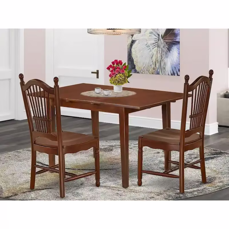 East West Furniture Mahogany Dining Table Set - Kitchen Table with Dining Chairs (Various Piece Options)