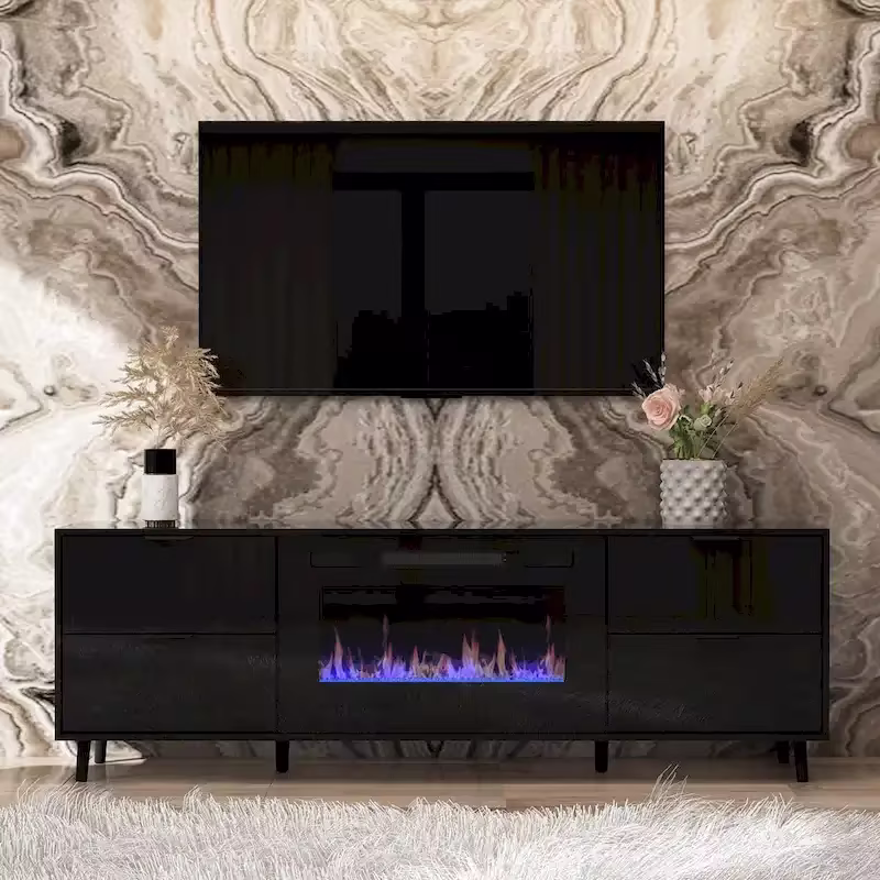 Electric Fireplace TV Stand Entertainment Center with LED Flame Effects and Remote Control
