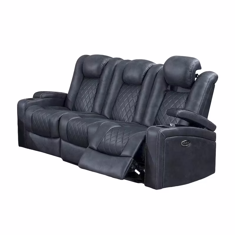 Elva 83-Inch Power Reclining Sofa with Storage Console in Blue Breathable Leather