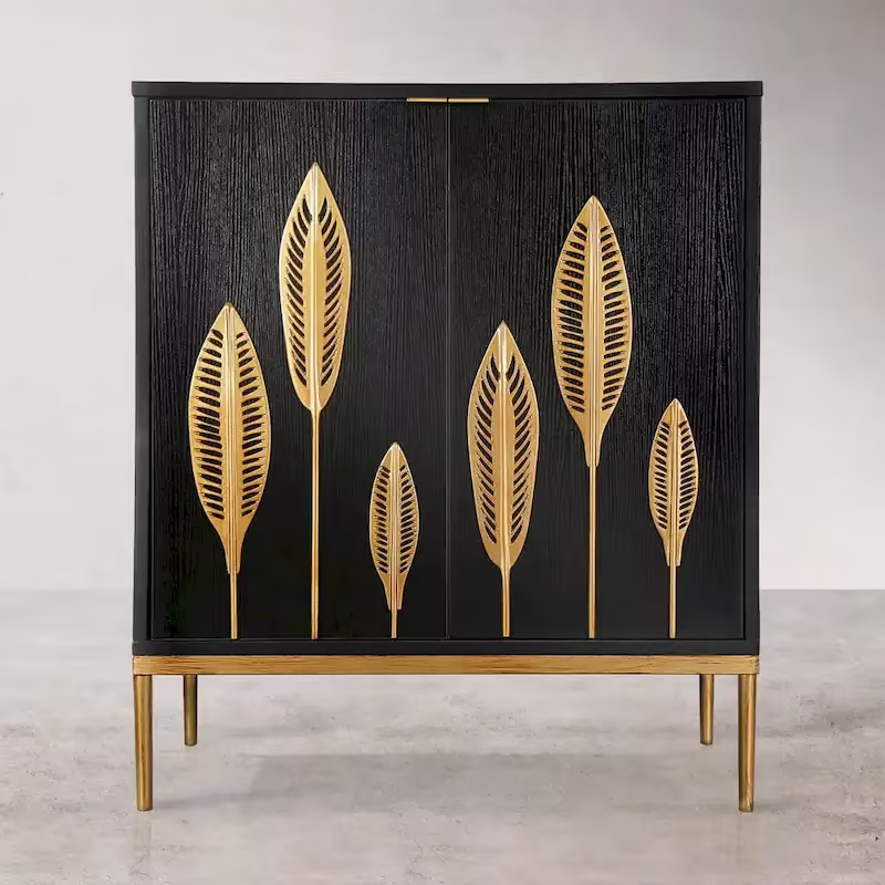 Evari Mid-Century Modern 2-Door Accent Cabinet in Antique Gold - Stylish Sideboard Storage for Living and Dining Rooms