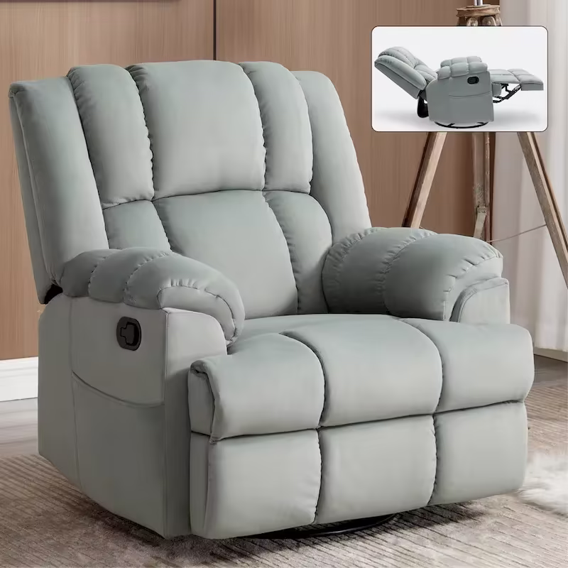 Extra-Large Swivel Rocker Recliner with Footrest and Pockets - Manual Operation