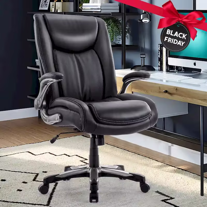 Extra-Wide Heavy-Duty High Back Executive Office Chair with Flip-Up Arms and Thick Seat – Supports Up to 400 lbs for Home Office Use