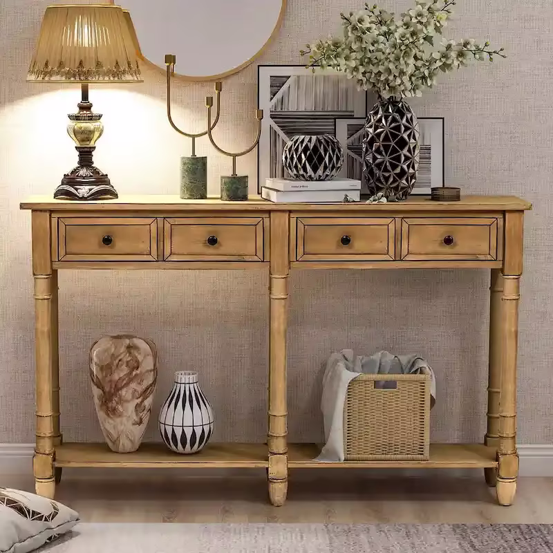 Farmhouse Style Entryway Console Table with Dual Storage Drawers
