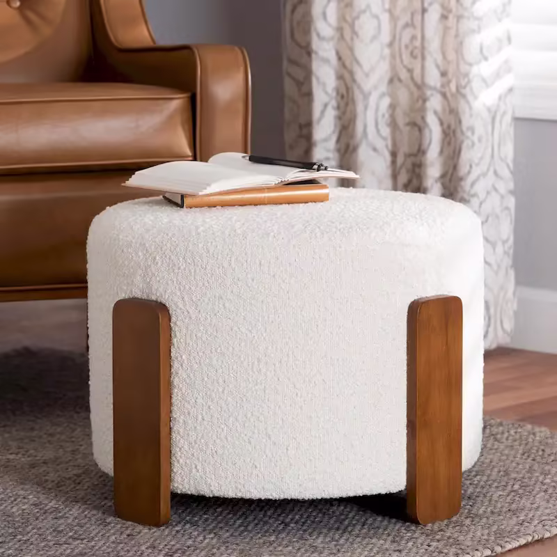 Finlay Contemporary Japandi Boucle Upholstered Wood Ottoman