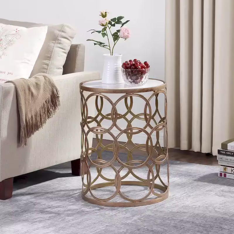 FirsTime & Co. Gilded Circles Iron Table - 16.75 x 16.75 x 22 in, American Design