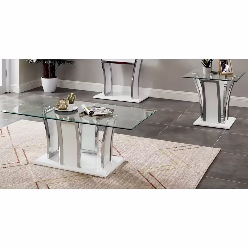 Furniture of America del Rio Contemporary Glass Top 2-Piece Accent Table Set