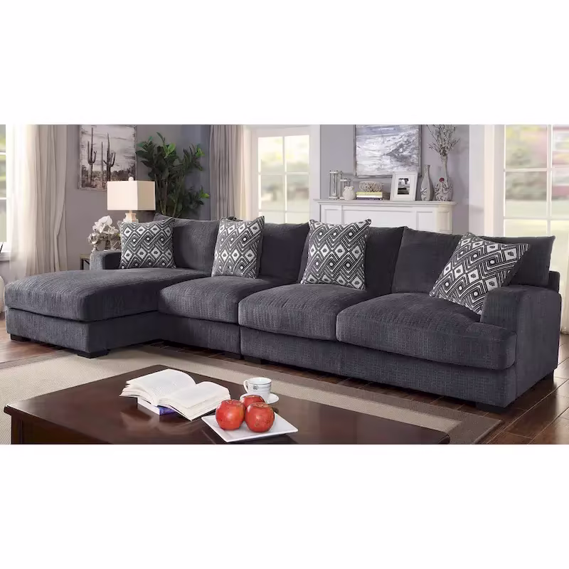 Furniture of America Kintra Modern Chenille Upholstered Large L-Shaped Sectional