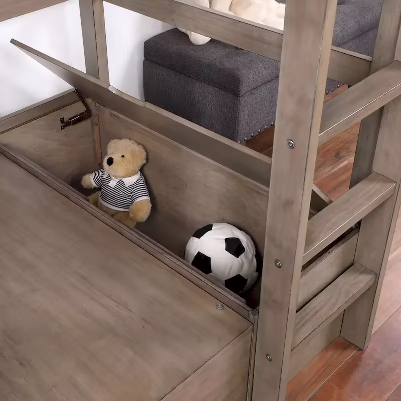 Furniture of America Wegh Twin Loft Bed with Workstation and Concealed Storage - Solid Wood