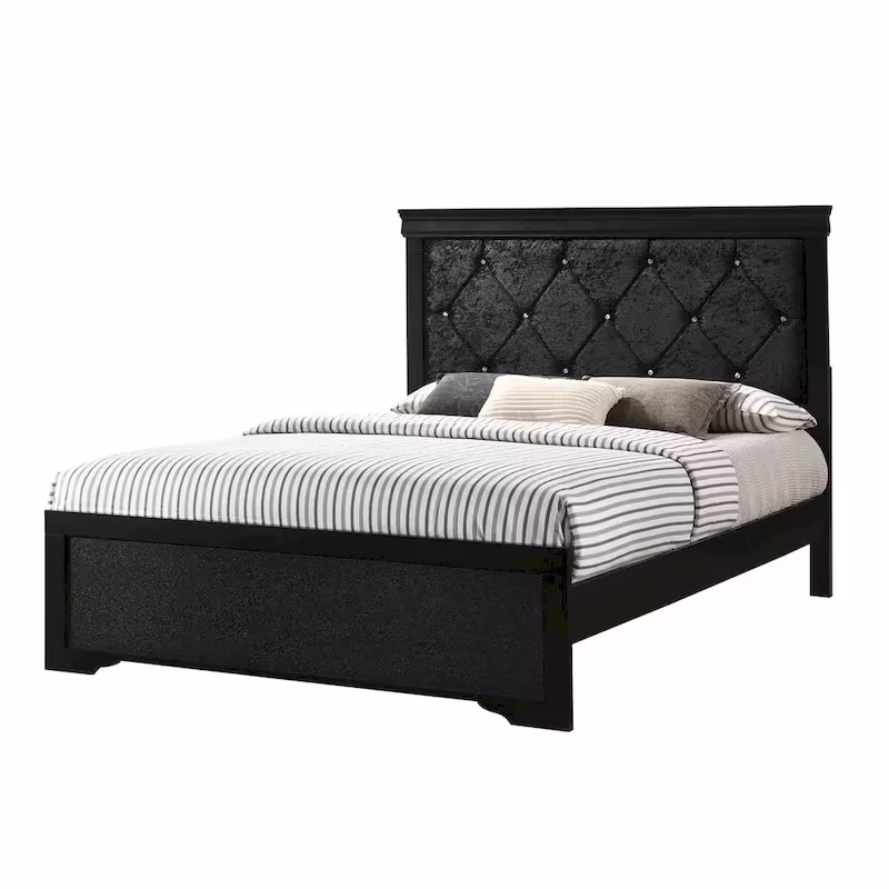 Sigurd Black Velvet Tufted Upholstered Bed with Panel Design