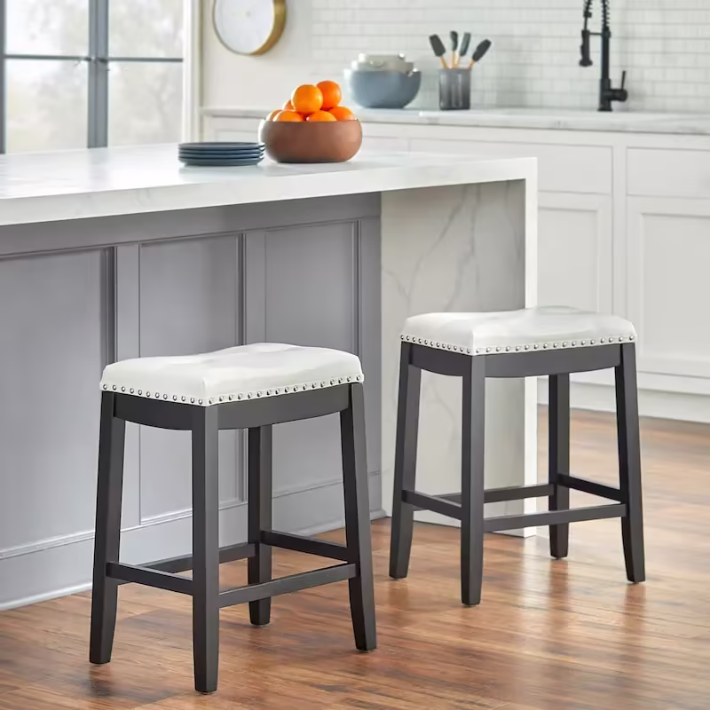 Simple Living Lonnie Set of 2 Padded 29-Inch Bar Height Saddle Stools
