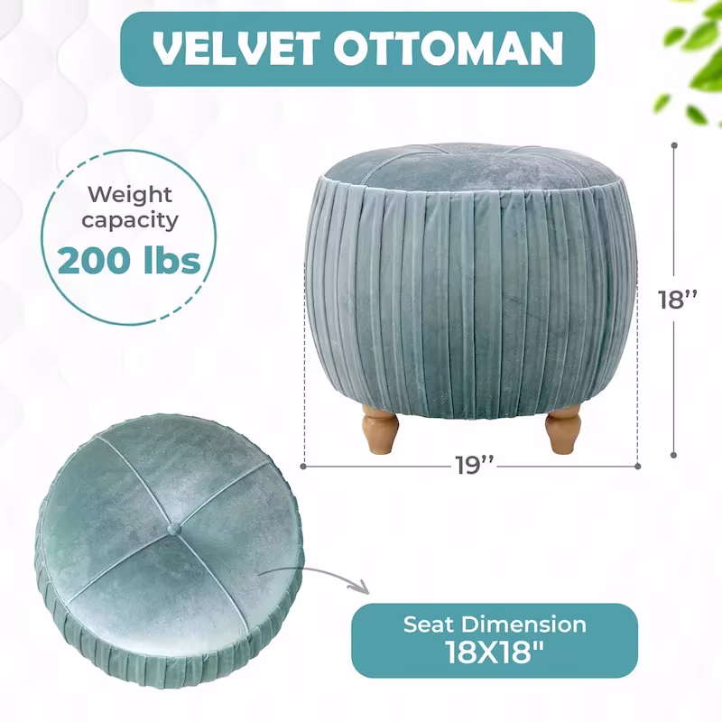 Small Round Velvet Ottoman by Helena