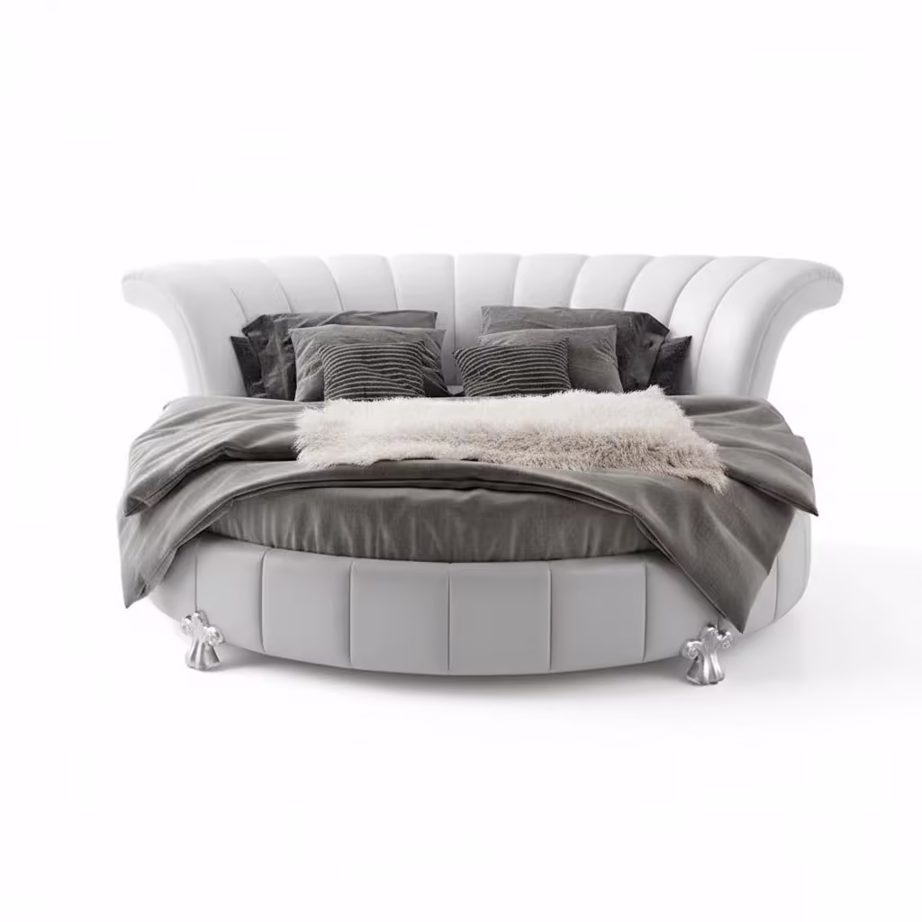 Sofacraft White Faux Leather Venetian Round King Bed